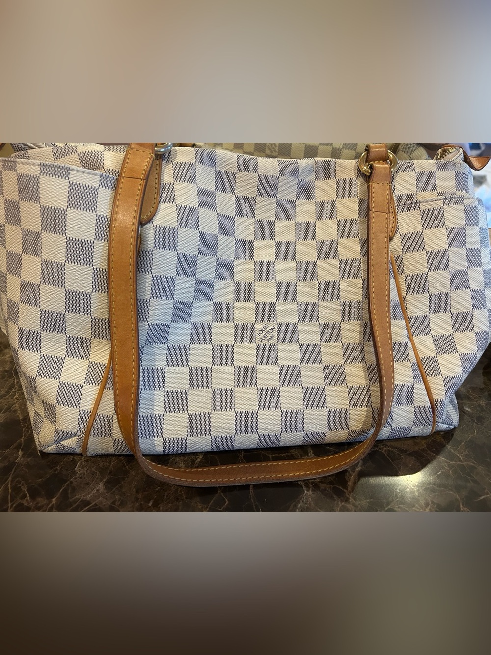 Louis Vuitton Damier Azur Canvas Tote with Natural Vachetta Straps